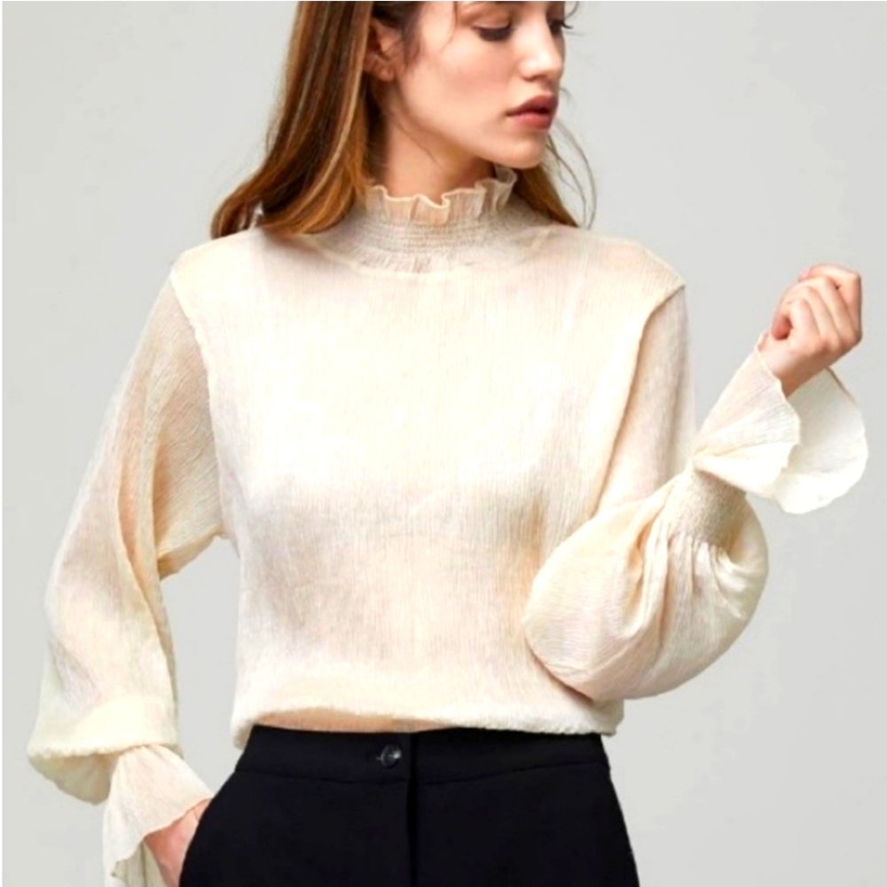 Elegant Cream Ruffle Blouse